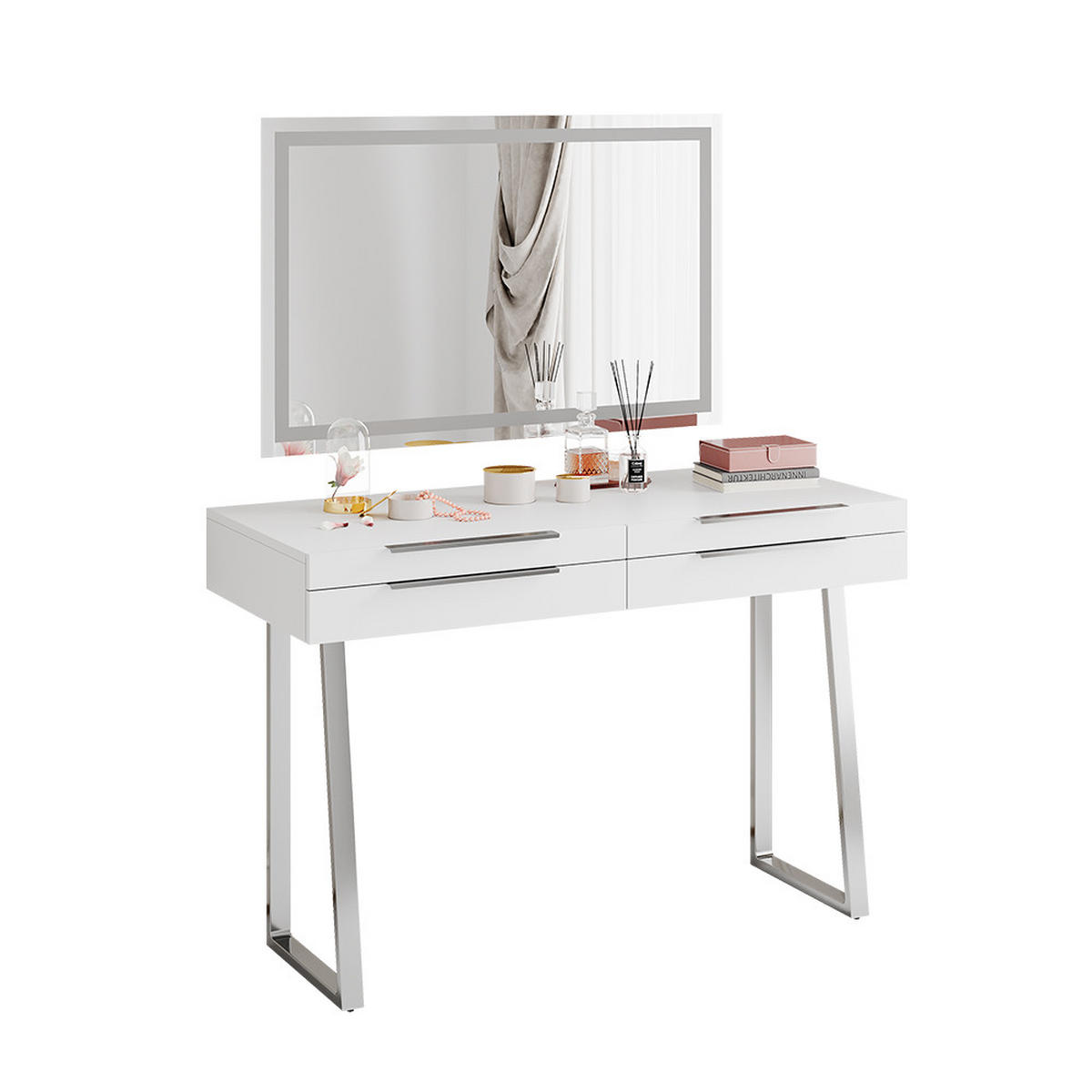 SCHMINKTISCH Alexia Weiß 120 cm mit LED-Spiegel - Weiß, Holzwerkstoff (120/79/50cm) - Vicco