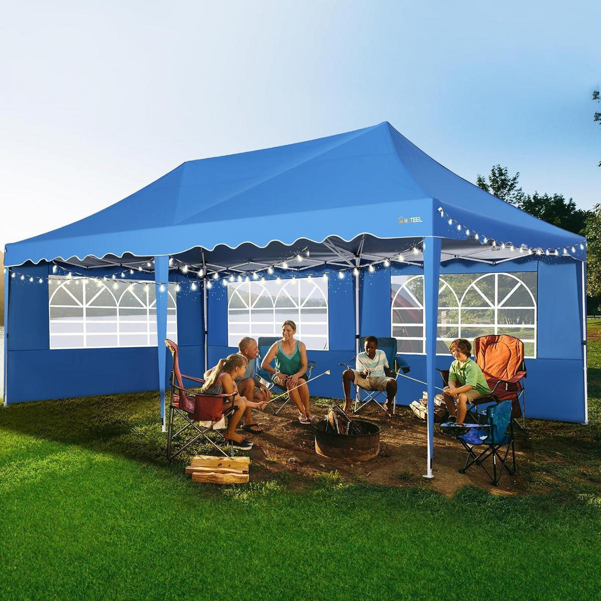 FALTPAVILLON 3x6m Blau mit 6 Seitenwänden - Blau, Textil (300/320/600cm)
