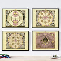 POSTER Set mit 4 alten astronomischen Karten A3 Schwarzer Rahmen - Schwarz, Papier (29.7/3cm) - Nacnic
