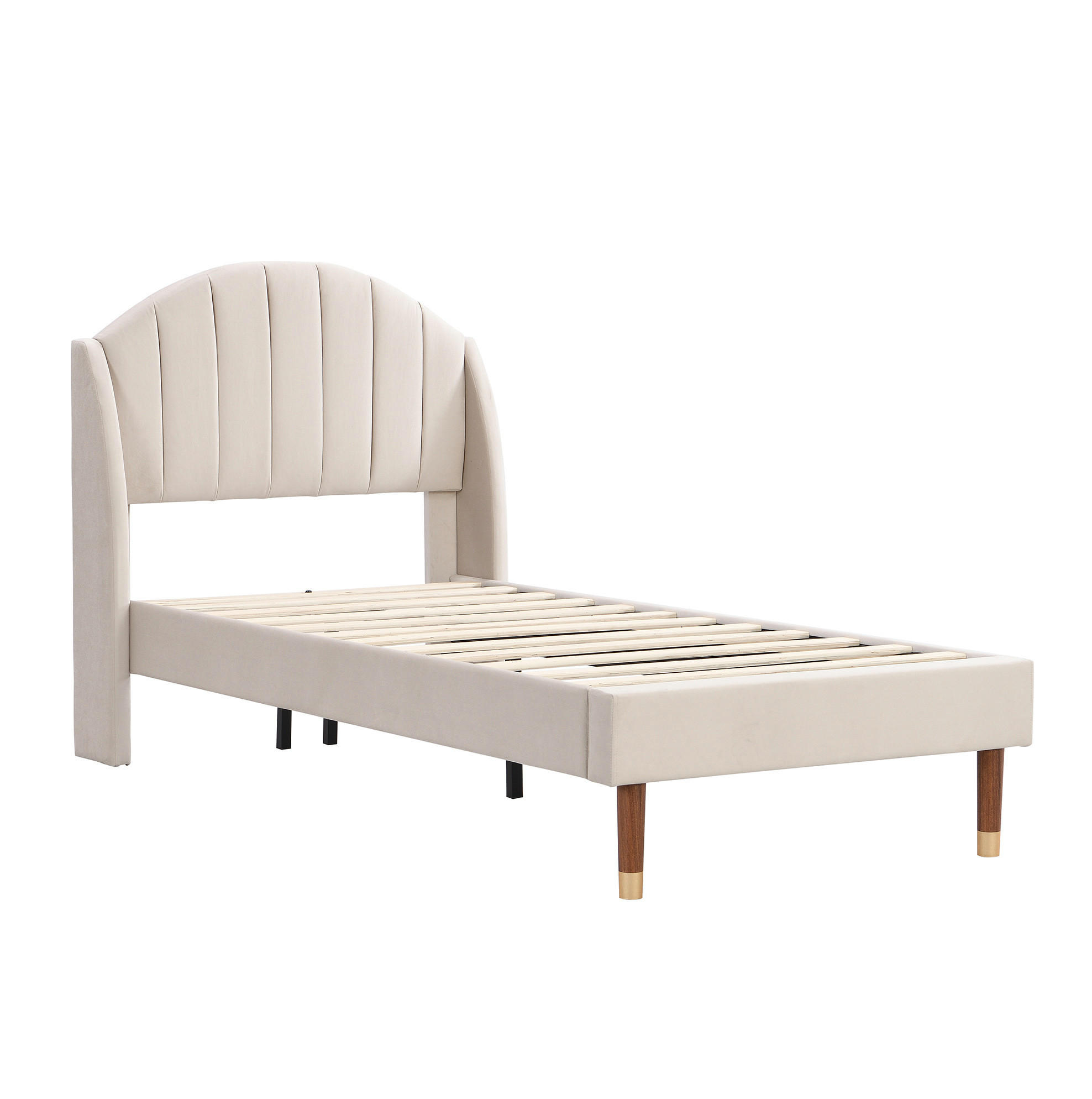 SAMT-POLSTERBETT 90/200 cm inkl. Lattenrost mit gepolstertem Kopfteil, Beige - Beige, Textil (90/200cm) - BEAOK