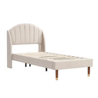SAMT-POLSTERBETT 90/200 cm inkl. Lattenrost mit gepolstertem Kopfteil, Beige - Beige, Textil (90/200cm) - BEAOK
