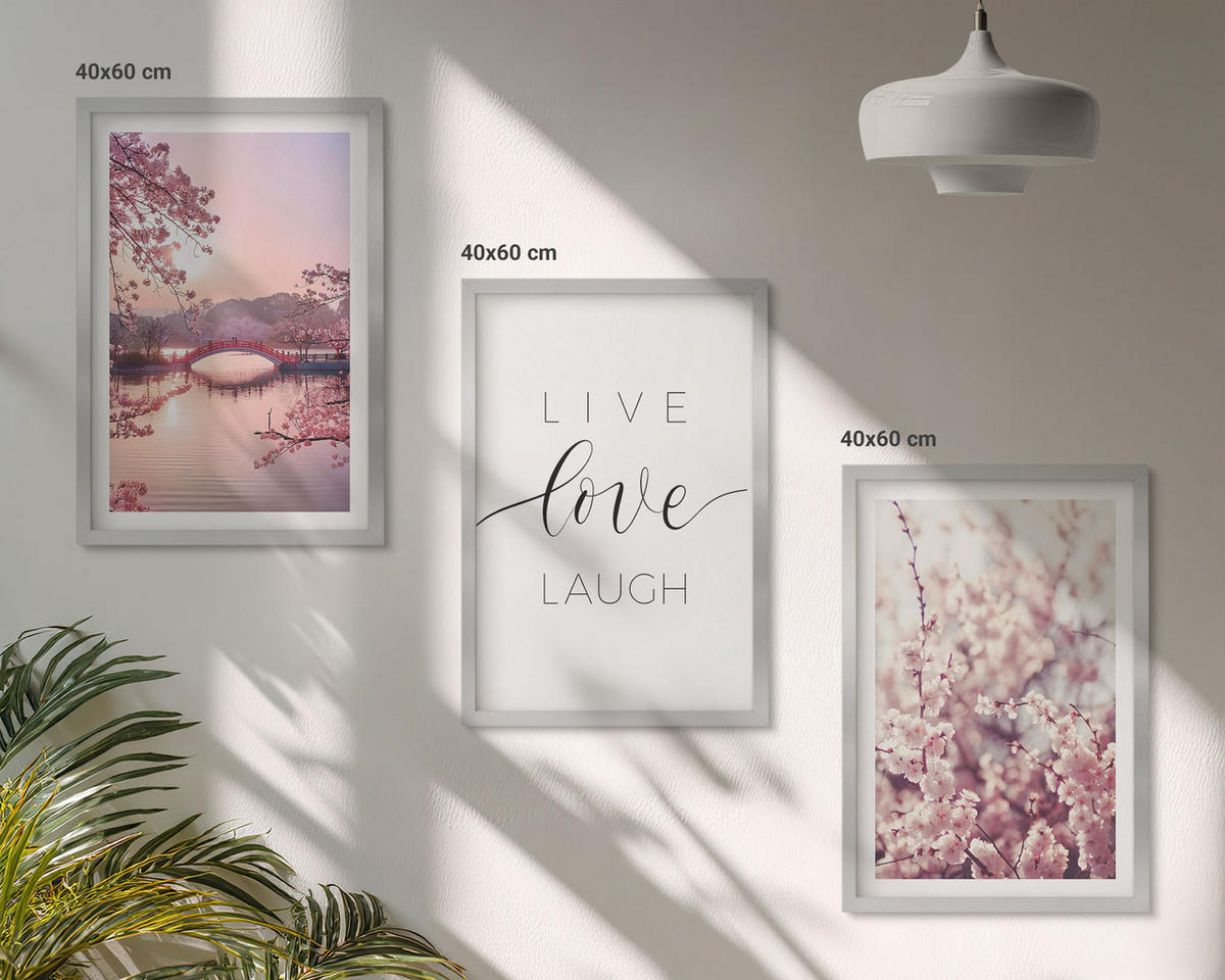 WANDBILDER 3er Set - 40x60 cm Silberner Rahmen - Blumenbrücken-Inschriftenmotiv - Silberfarben, Kunststoff (40/60cm) - ArtPrintCave