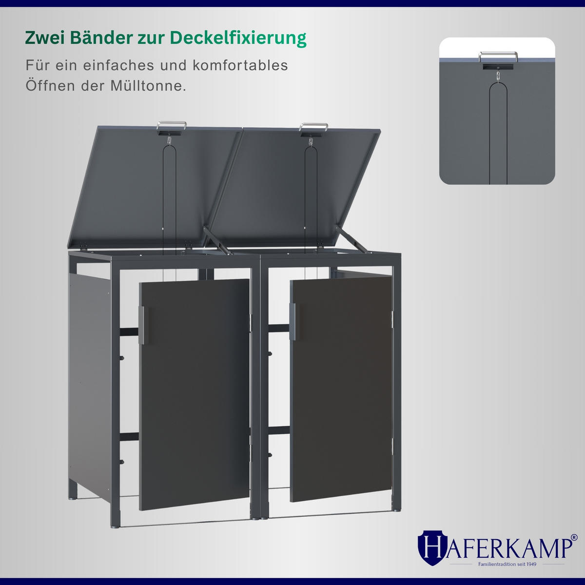 MÜLLTONNENBOX MODUS 2er HxBxT 118,5x136x80cm für 2 x 240 Liter Mülltonnen Verzinkter Stahl - Grau, Metall (136/118.5/80cm)