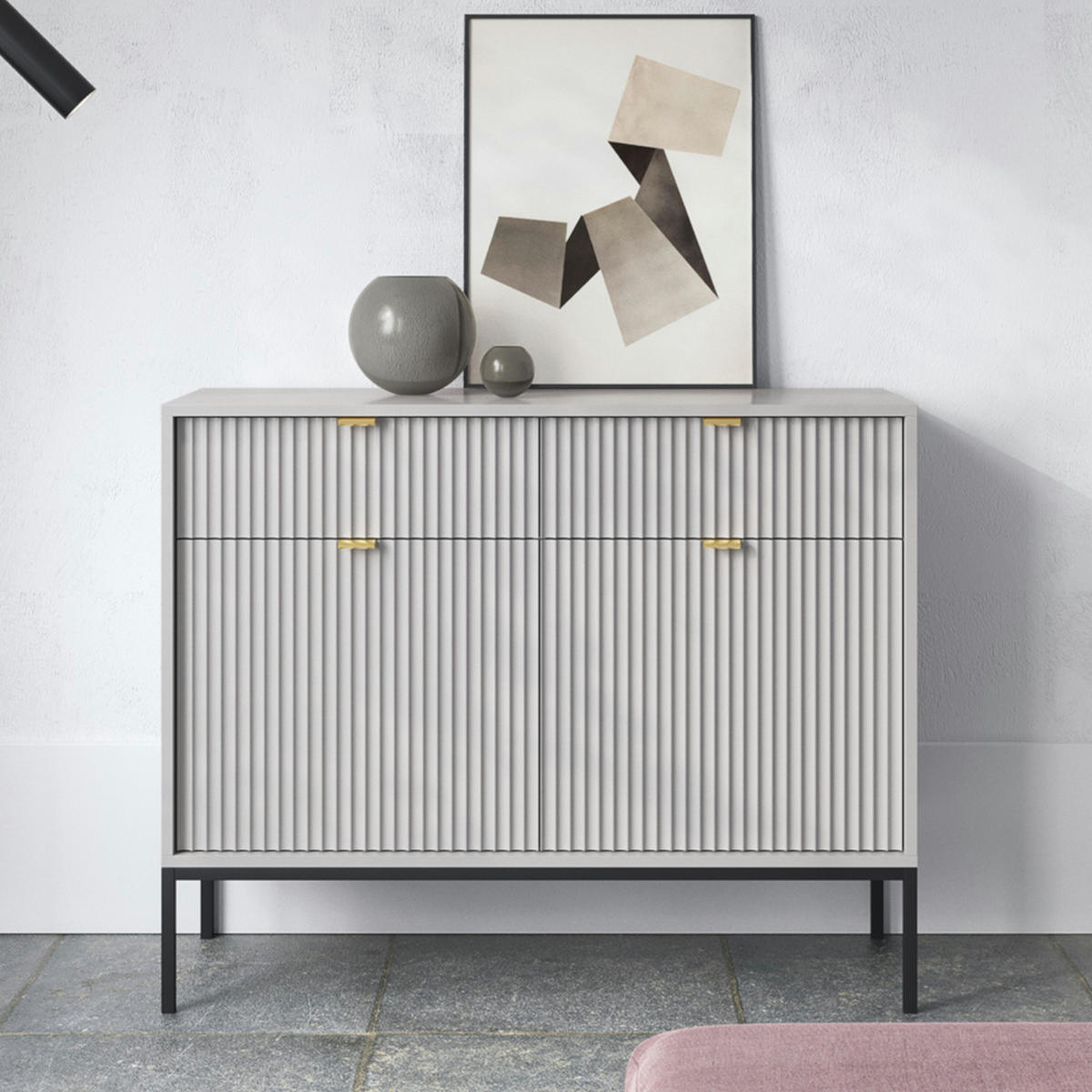 SIDEBOARD NANAIMO KOM2-2D2S Profilierte Fronten, Grau - Grau, Holzwerkstoff/Kunststoff (104/83/39cm) - Komodee
