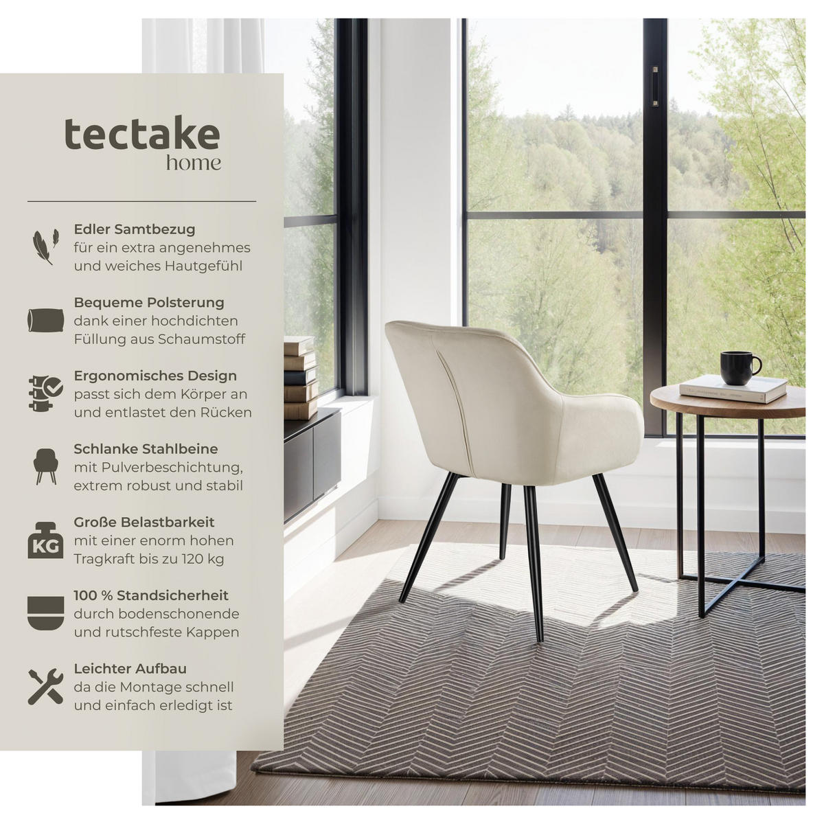 ESSZIMMERSTUHL 8er Set Marilyn 58 x 62 x 82 cm creme/schwarz - Creme/Schwarz, Textil (58/82/62cm) - tectake