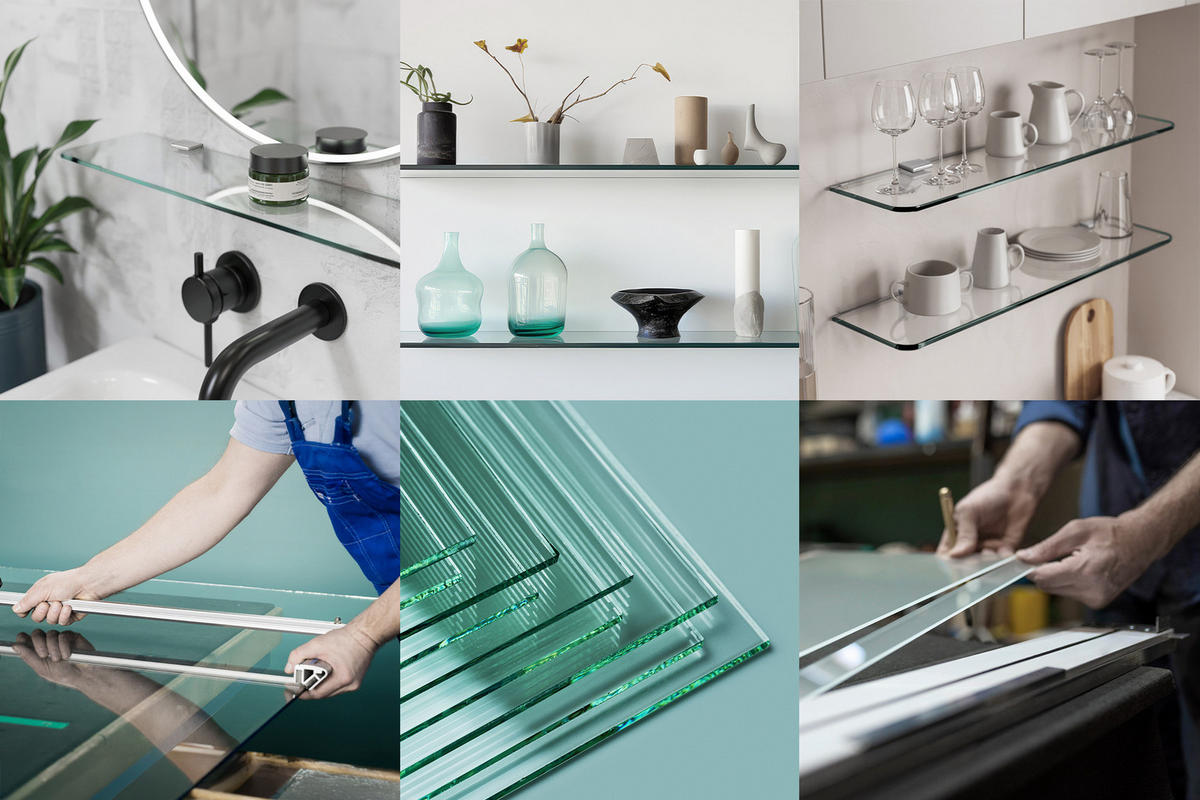 SKLENĚNÁ police na zeď s držákem 70x13 cm - průhledná, sklo (70/0.6/13cm) - TULUP