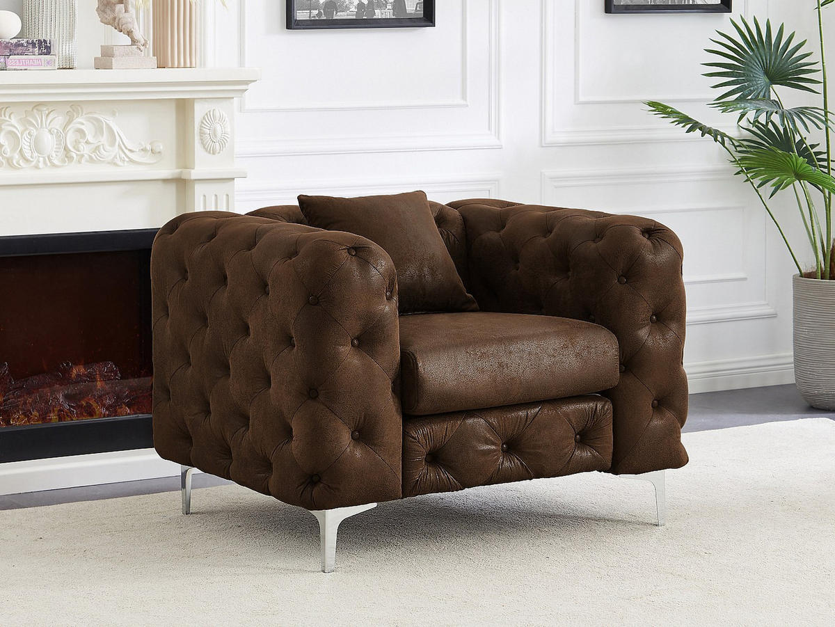 CHESTERFIELD-SESSEL - Mikrofaser - Vintage-Leder-Optik - EDWINA - Braun, Textil (91/76/106cm) - Vente-Unique