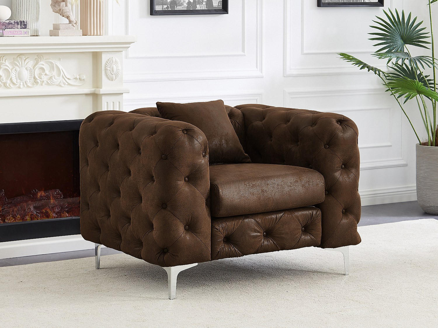 Thumbnail - Vente-Unique Chesterfield-Sessel, Braun, Textil, Uni, 1-Sitzer, Rechteckig, 106x76x91 cm, Wohnzimmer, Sessel, Chesterfie...