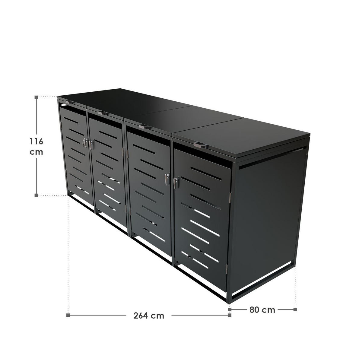 MÜLLTONNENBOX Arel 4er-Set - Anthrazit, Metall (264/116/80cm) - Juskys