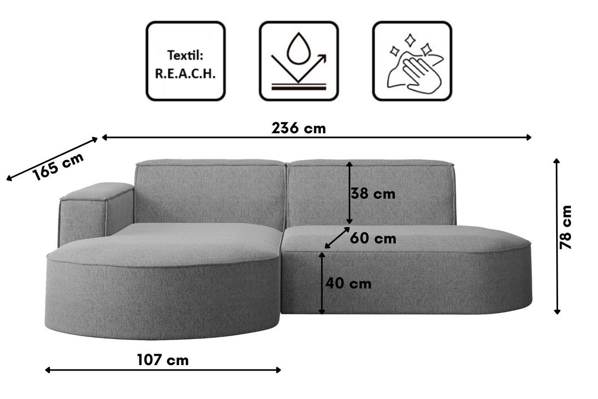 ECKSOFA MODENA L STUDIO Stoff Verita Stahl Links - Dunkelgrau, Holz (165/236cm) - Kaiser Möbel