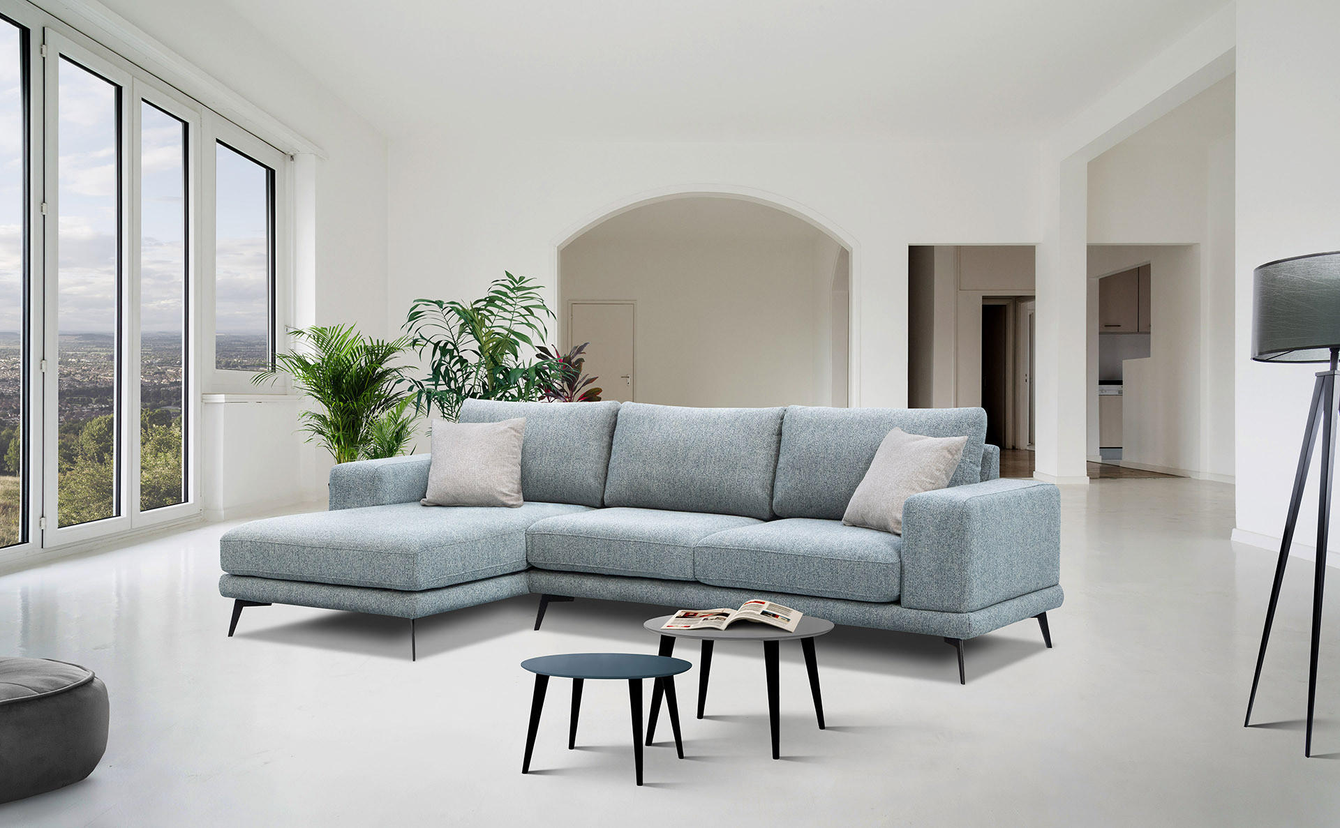 ECKSOFA MEDIOLANE 5-Sitzer, mintgrün - Mintgrün, Holzwerkstoff/Textil (158/282cm) - Courtois Laville