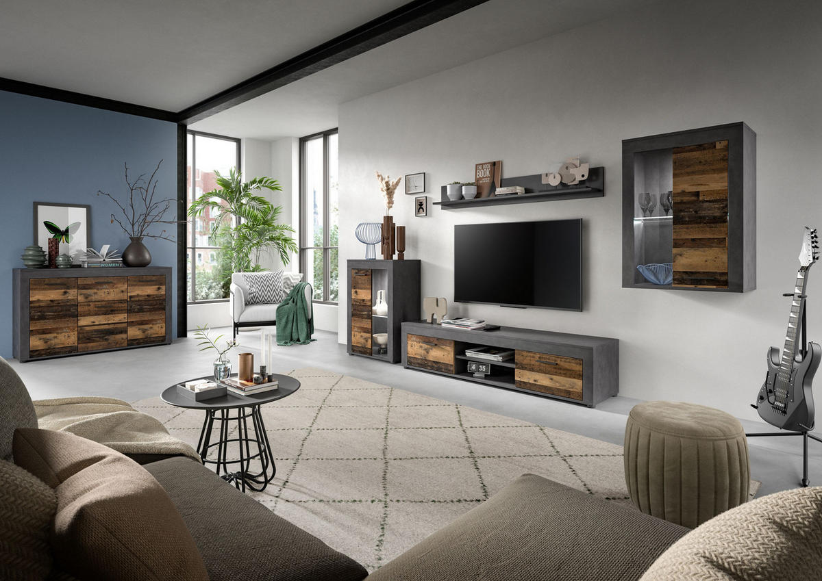 VITRINE JAM (B/H/T: ca. 60/86/35 cm) in Matera/Old Wood Nachbildung - Naturfarben, Holzwerkstoff (60/86/35cm)