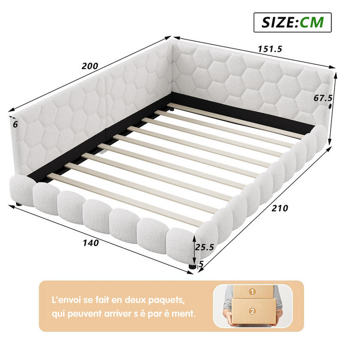 SCHLAFSOFA 140x200cm, Beige, Lammwolle, mit LED-Lichtleiste und 2 USB-Anschlüssen, ohne Matratze - Beige, Holz (140/200cm) - WoodenAura