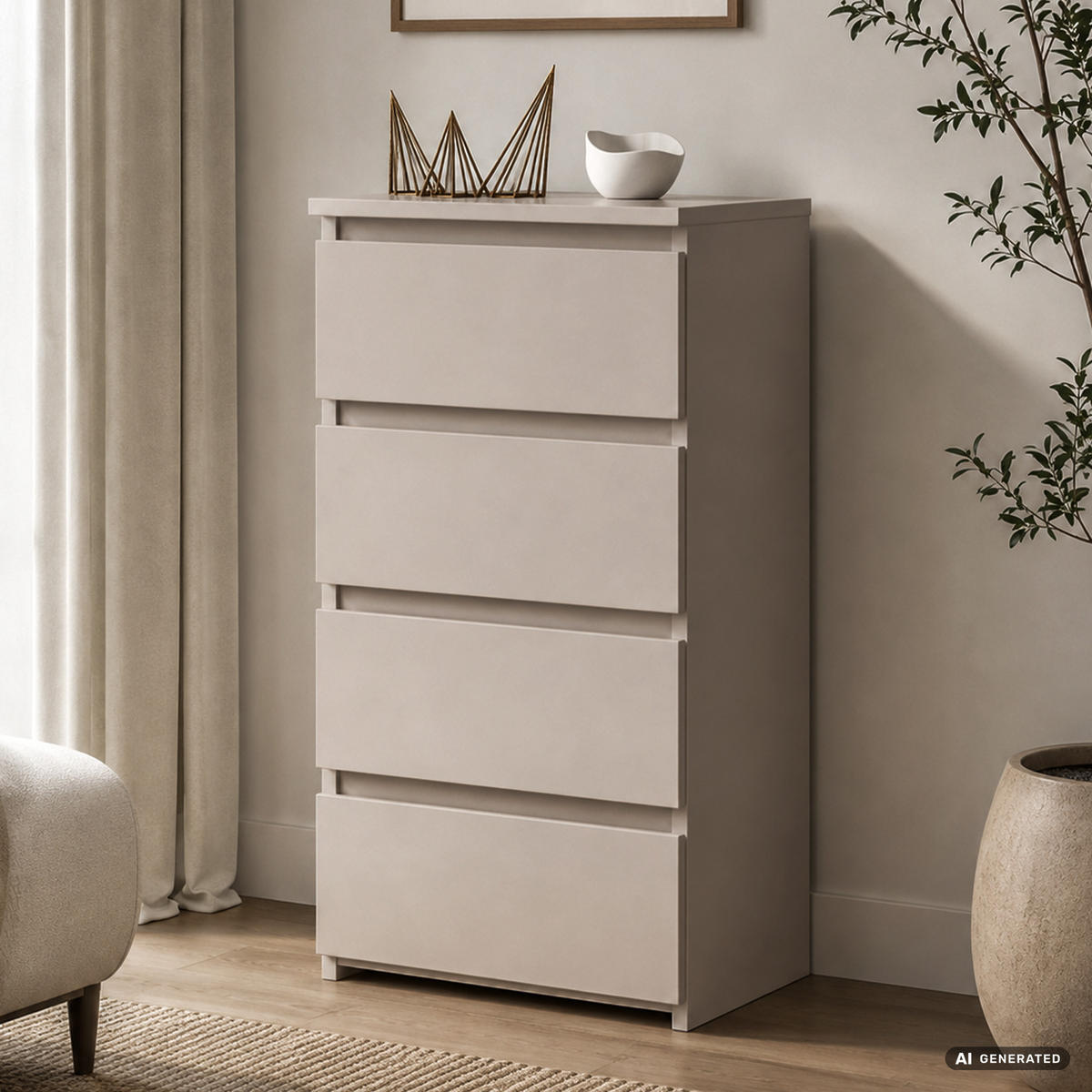 KOMMODE CL4 Kaschmir 40 cm 4 Schubladen Front Kaschmir B40xH74xT35 cm - Beige, Holzwerkstoff (40/74/35cm) - Akord