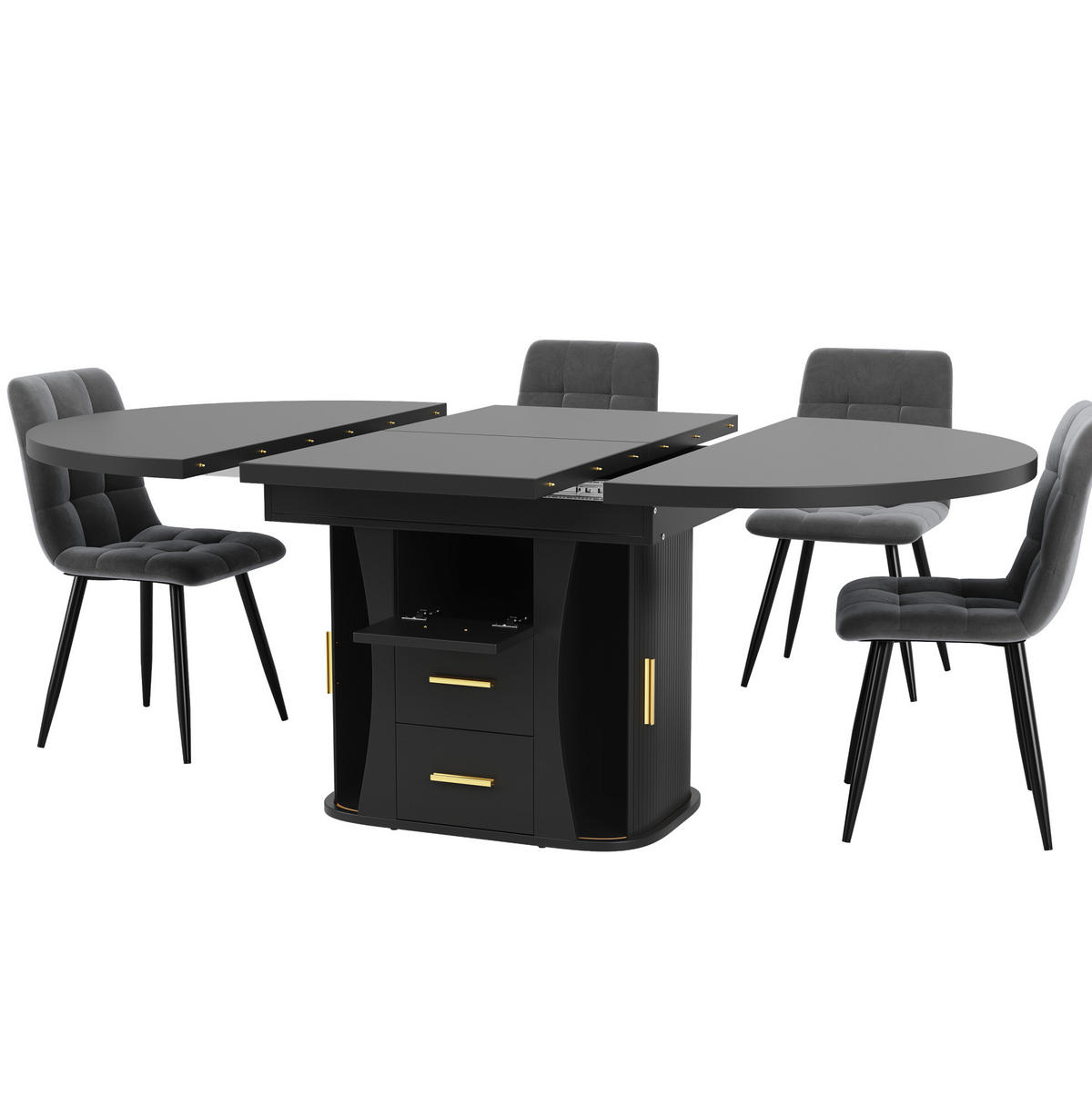 JEDÁLENSKÝ stôl 118-158/118/77 cm čierny rozkladací z MDF pre až 6 osôb - čierna, kompozitné drevo (118/118/77cm) - OKWISH