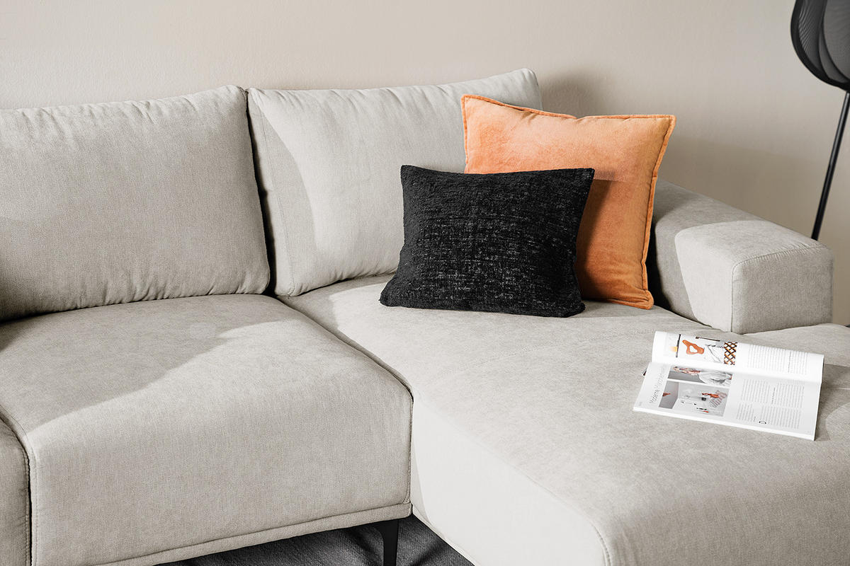 ECKSOFA - Sandfarben/Schwarz, Textil/Metall (244/150cm) - home24