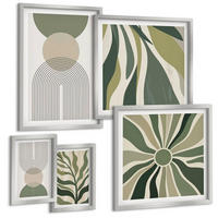 BILDER SET 5er Set - 50x50 cm & 20x30 cm & 40x60 cm Silberner Rahmen - Bemalte Blätter mit Grün - Silberfarben, Kunststoff (40/60cm) - TULUP