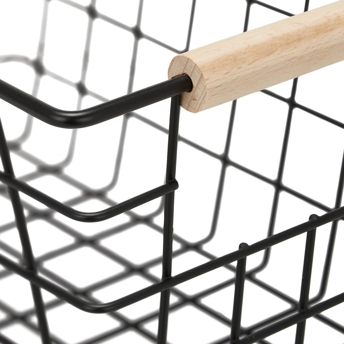 DRAHTKORB Holzgriffe - Schwarz, Holz/Metall (31/16/21cm) - Relaxdays
