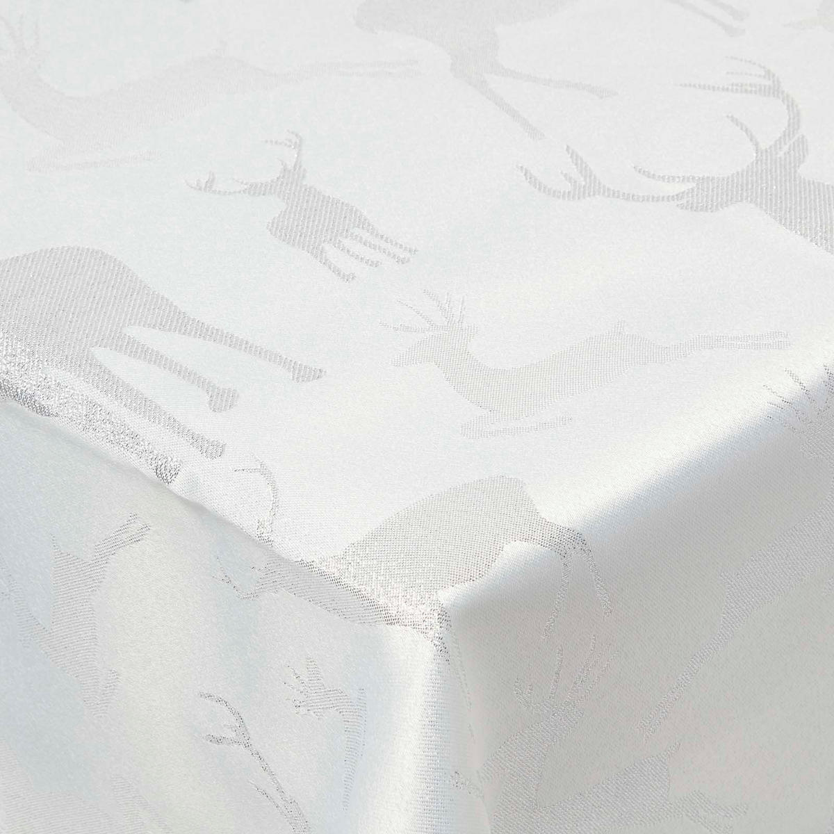 TISCHDECKE Weihnachten mit Hirsch-Motiv, silber, 130/230 cm - Silberfarben, Textil (132/228cm) - Homescapes