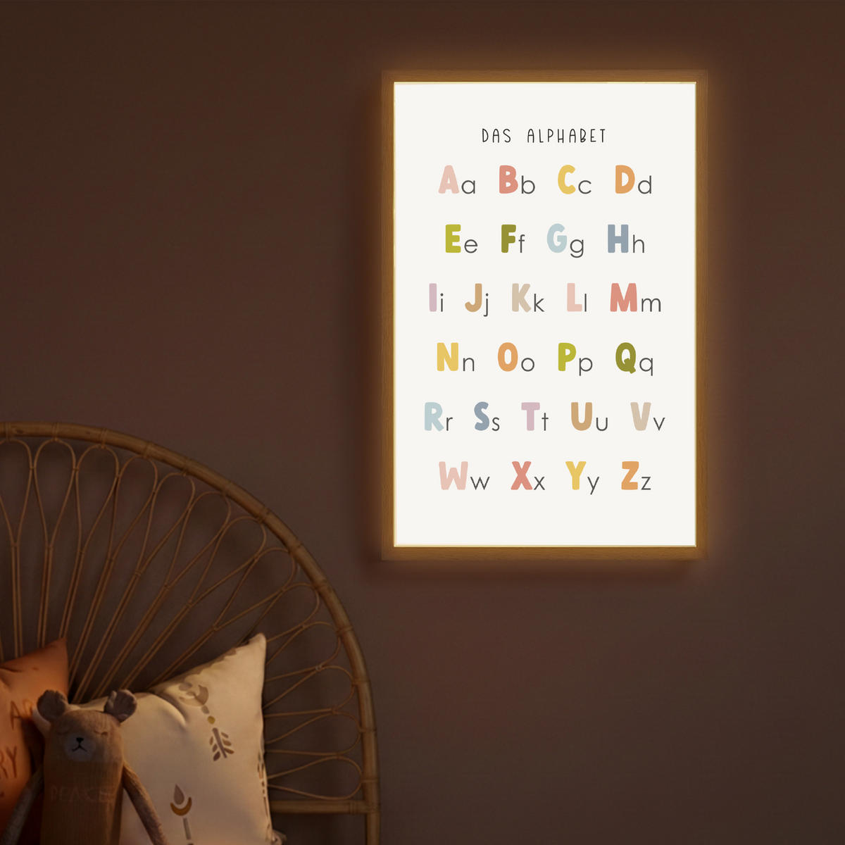 NACHTTISCHLAMPE MIT AKKU Pädagogisch - Alphabet lernen - Farbenfroh - Weiß - Buchstaben 40x60 cm - Weiß, Holzwerkstoff (8/40/60cm) - OnlyWow