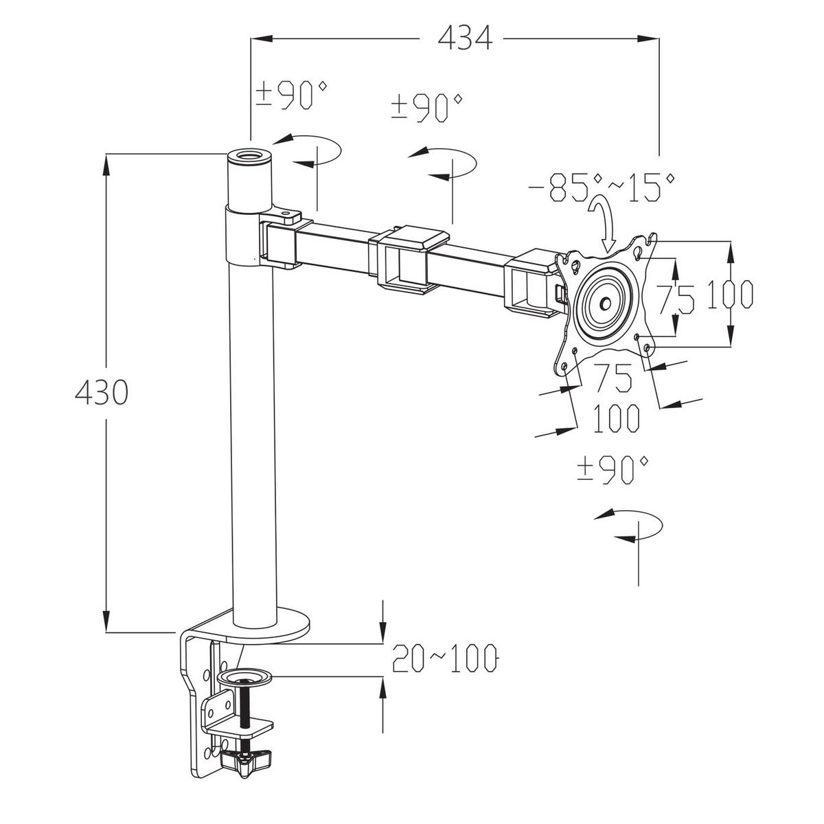 MONITORHALTER EINARMIG Schwarz - Schwarz, Metall (43/12/43cm) - MCW