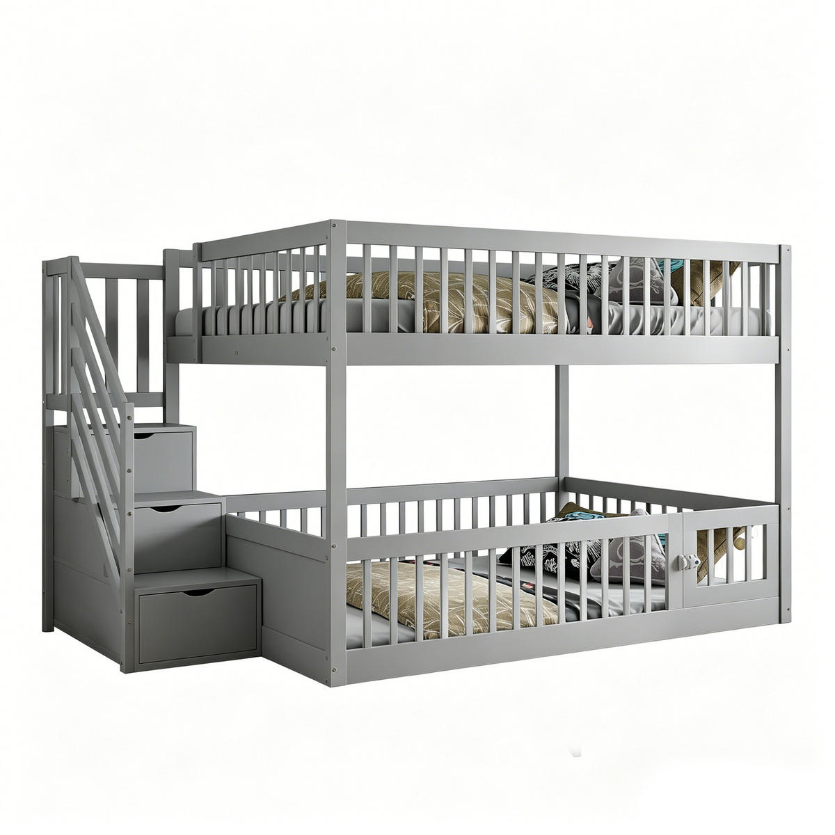 ETAGENBETT 140/200 cm Grau mit Sicherheitstreppe und Schubladen - Grau, Holz (140/200cm) - Oxeza