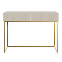 SCHMINKTISCH Veldio mit 2 Schubladen, Greige mit goldenen Beinen, 110 cm - Greige/Goldfarben, Holzwerkstoff/Metall (110/79/40cm) - Selsey