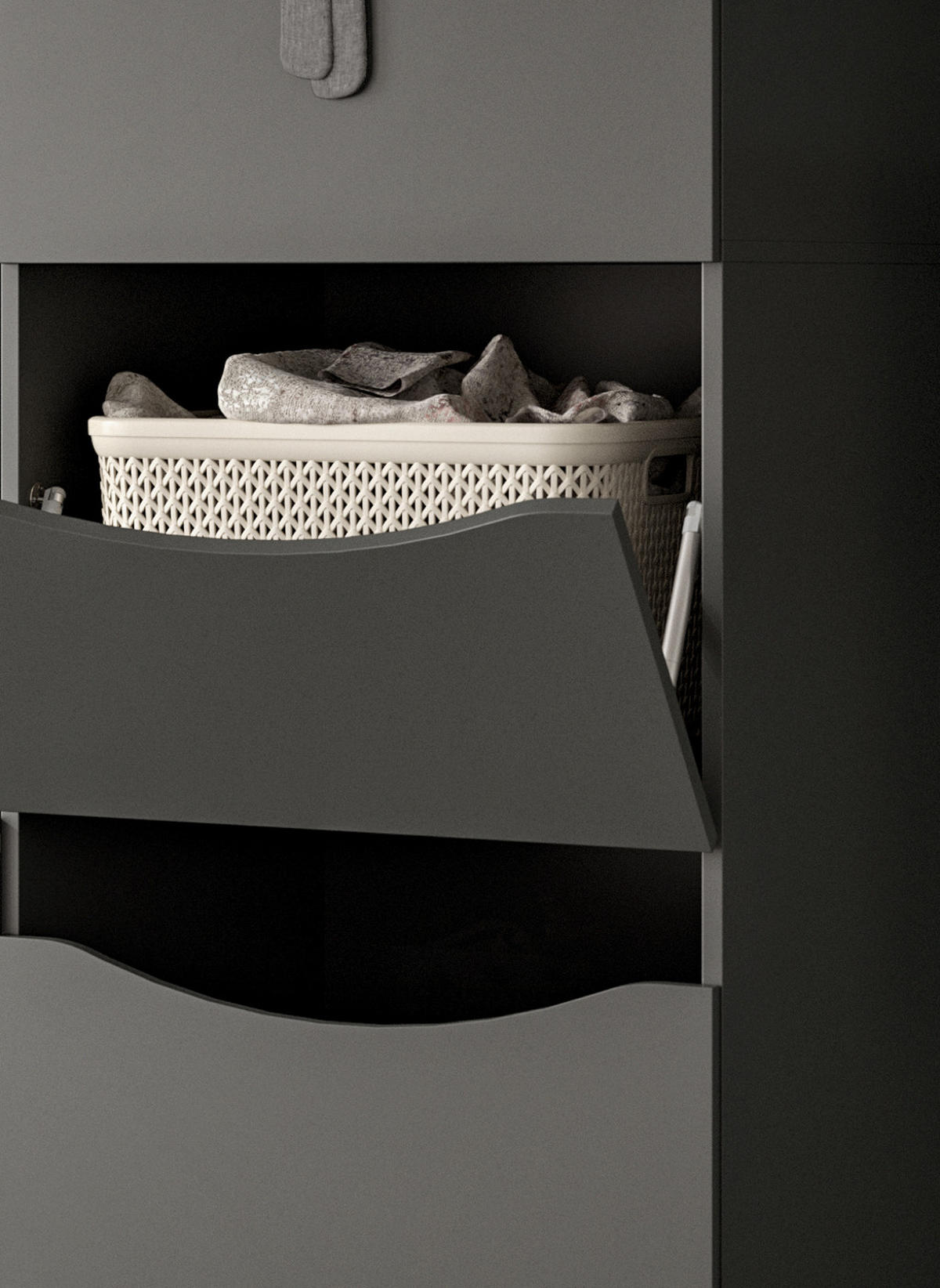 WASCHMASCHINENSCHRANK grau Set 4-teilig 155 x 196 cm, modernes Design - Schwarz/Grau, Holzwerkstoff/Kunststoff (155/196/68cm) - Inn.Furn