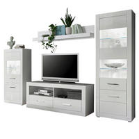 WOHNWAND weiß Hochglanz, Wohnkombination 4-teilig 300 x 198 cm - Chromfarben/Weiß Hochglanz, Glas/Holzwerkstoff (300/198/45cm) - Furn.Design