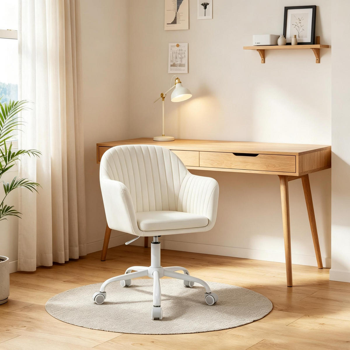 DREHSTUHL DE-40858 ergonomisch höhenverstellbar 360° drehbar Cremeweiß - Creme, Metall (56/87/40cm) - ComfortXL