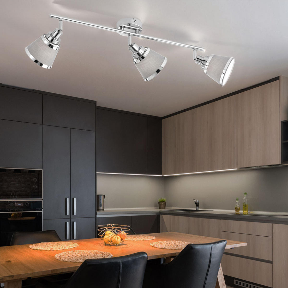 LED DECKENLEUCHTE Chrom Grau Textil - Grau, Textil (63/11.3/21.5cm)