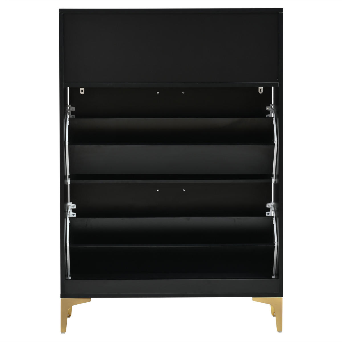 SCHUHSCHRANK 80x25x117cm 2 Klappen 4 Fächer MDF Metall modern - Schwarz, Holzwerkstoff (25/117/80cm) - FLIEKS