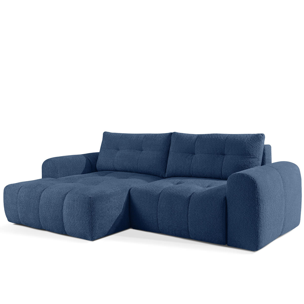 ECKSOFA LINKS RAVIA, Bouclé, Marineblau - Dunkelblau, Holz/Textil (256/104cm) - KONSIMO®