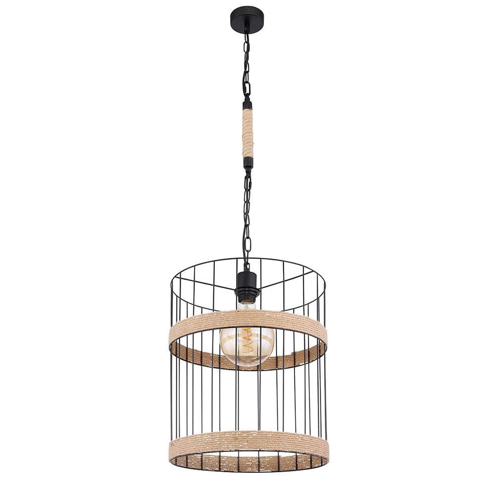 HÄNGELEUCHTE Gitteroptik Schwarz Hanfseil - Schwarz, Metall (35/35/145cm) - Globo Lighting