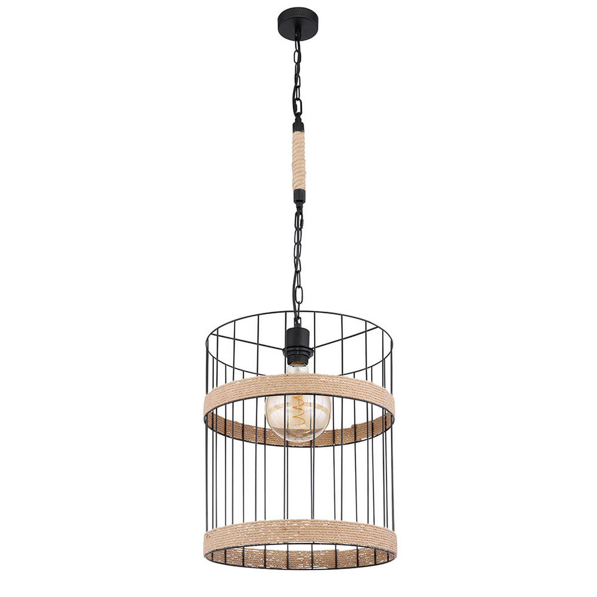 HÄNGELEUCHTE Gitteroptik Schwarz Hanfseil - Schwarz, Metall (35/35/145cm) - Globo Lighting