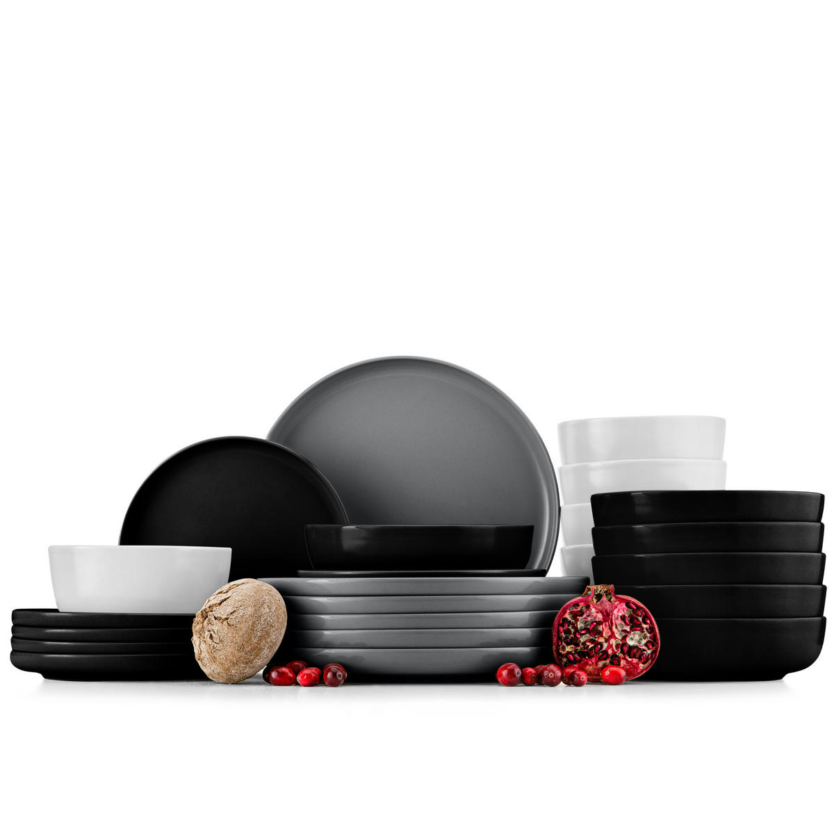 KOMBISERVICE VICTO 6 Personen 24-tlg - Hellgrau/Schwarz, Keramik (27/2/27cm) - KONSIMO®