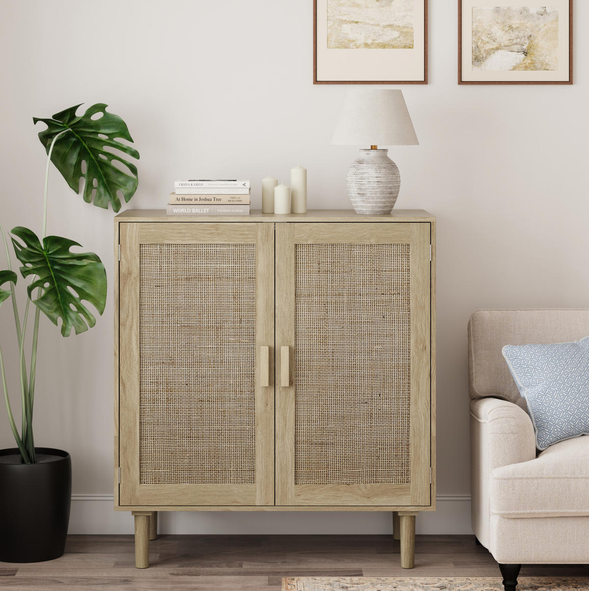 AUFBEWAHRUNGSSCHRANK in Natur 80x40x88 cm mit 2 Türen und offenen Ablagebereichen - Naturfarben, Holzwerkstoff (40/88/80cm) - IVMEU