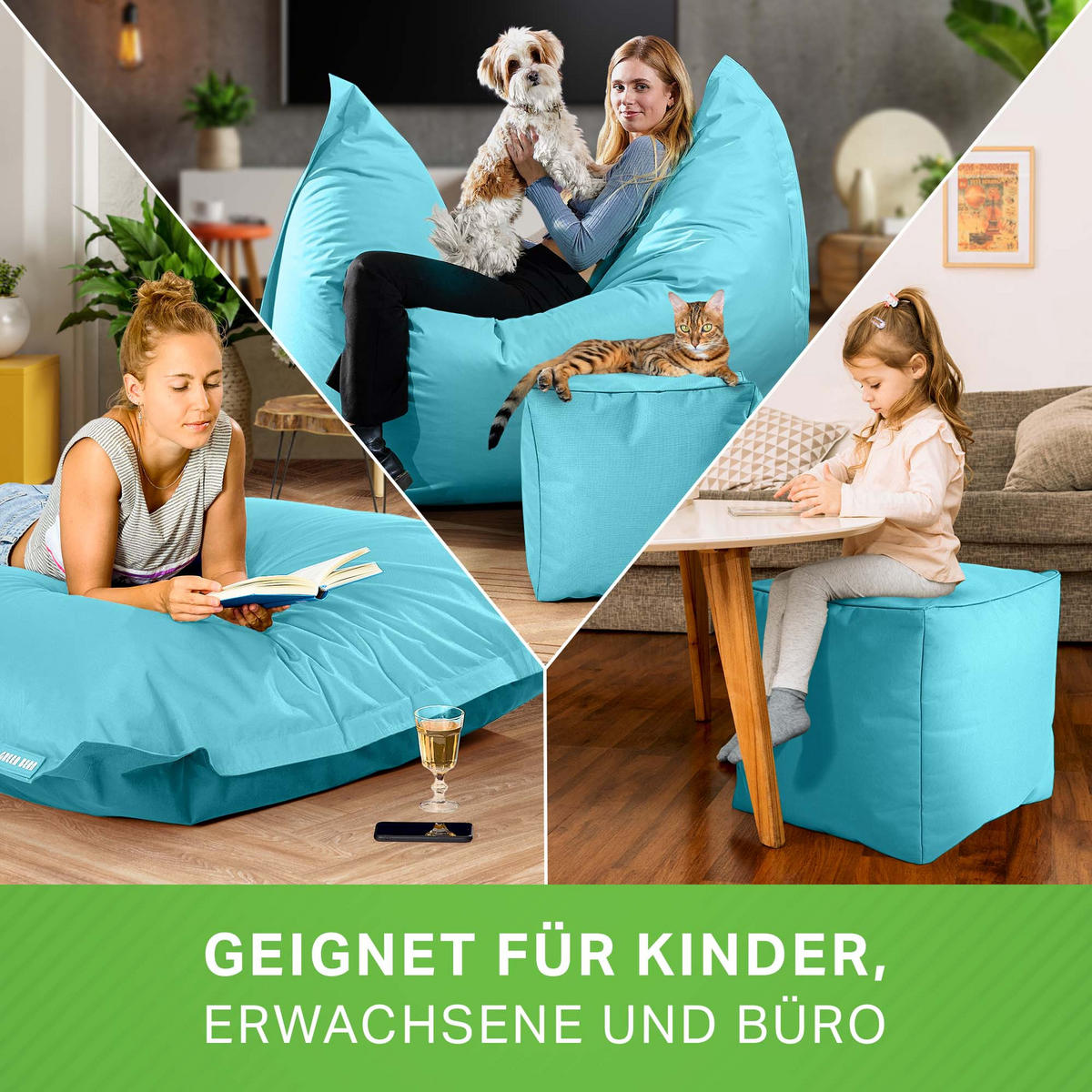 XXL-SITZSACK + Pouf 2er Set - 140x180cm - Hellblau, Textil (140/25/180cm) - Green Bean