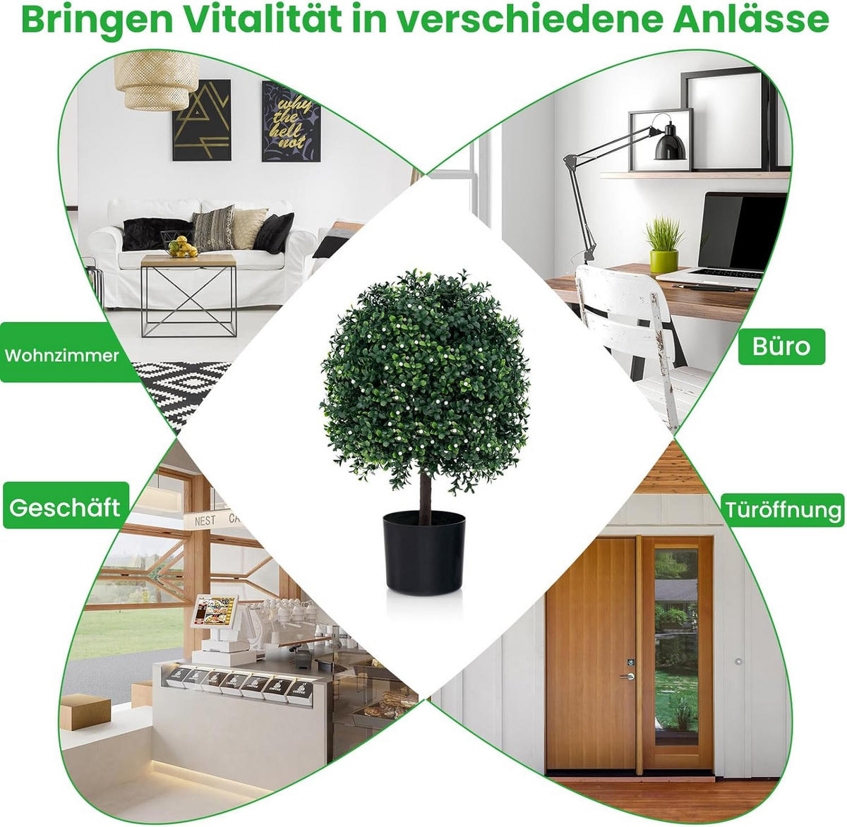 KUNSTPFLANZE Grün(2er-Set) - Grün, Kunststoff (55cm) - COSTWAY