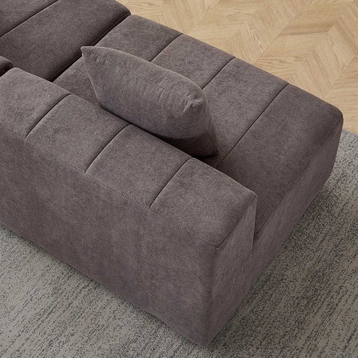 SITZGARNITUR Geschwungen modular 6-Sitzer mit 2 Kissen, DE-42718, Grau - Grau, Textil (444.5/73.6/83.5cm) - ComfortXL