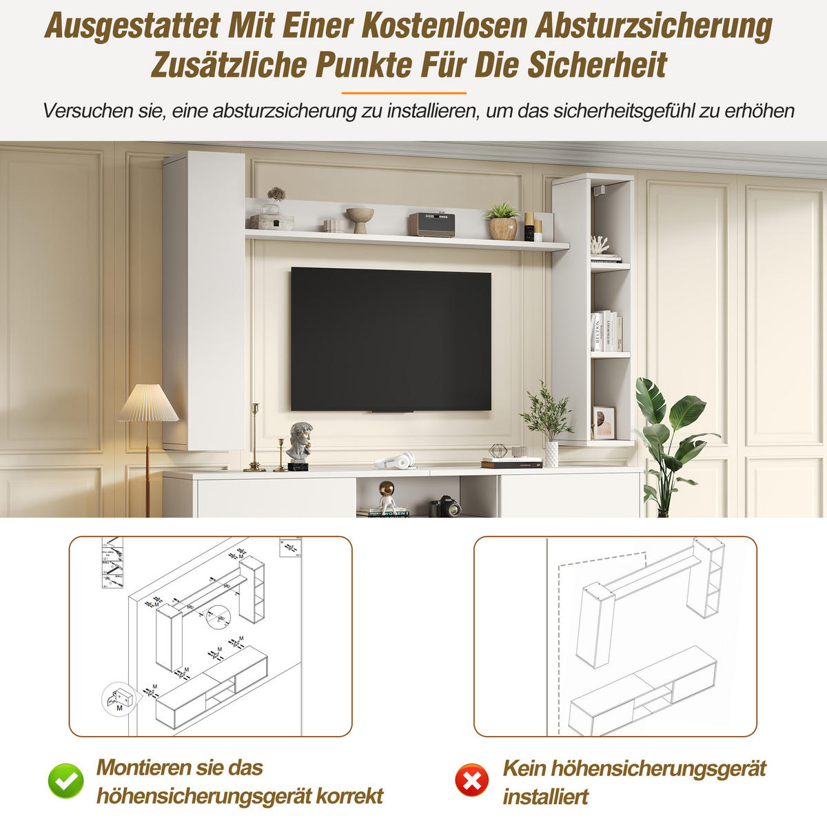 WOHNWAND 4-teilig LED TV-Board Regal Weiß 180cm - Weiß, Holzwerkstoff (180/33.5/35cm) - FLIEKS