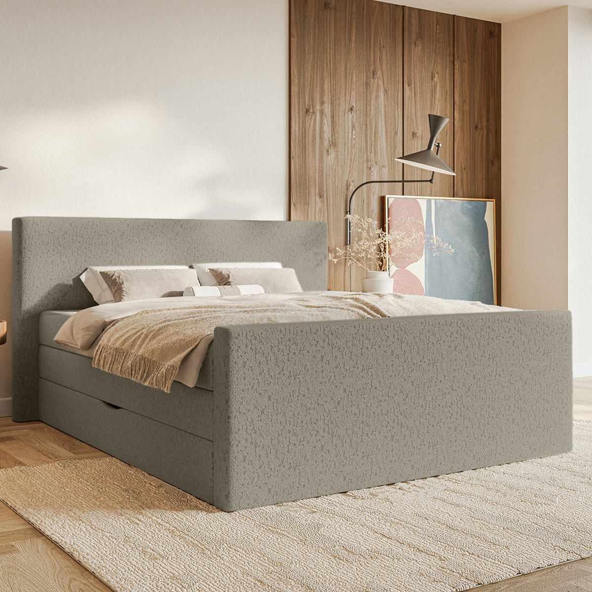 BOXSPRINGBETT Velipoja Premium 140x200 cm, Taupe - Taupe, Textil (140/200cm) - Fedve