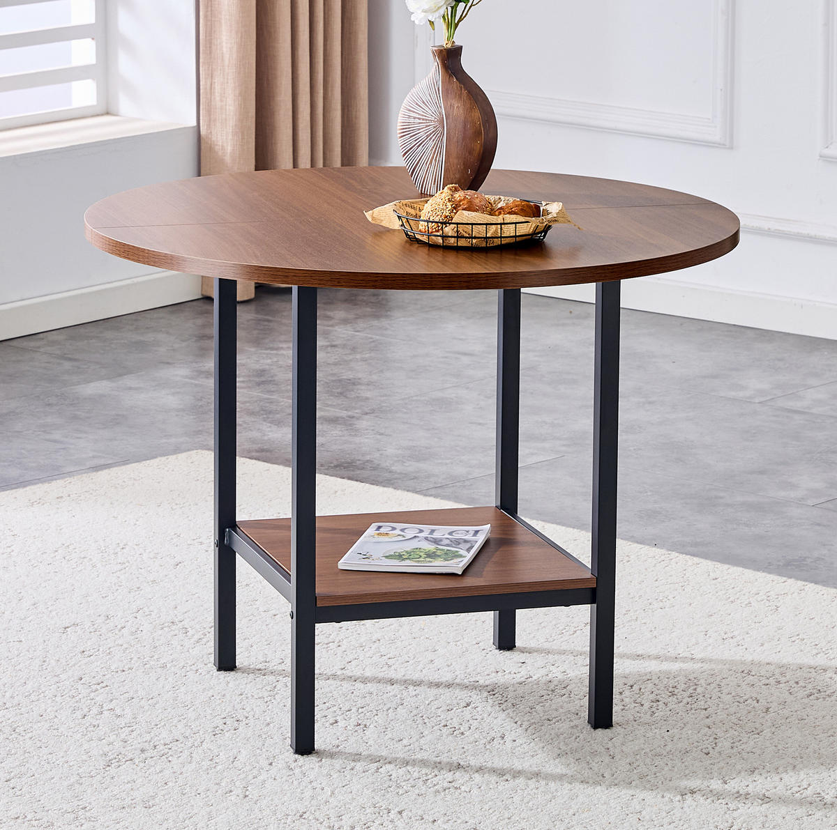 ESSTISCH 100/77/100 cm Walnuss aus MDF und Metall mit Stauraumablage - Walnussfarben, Holzwerkstoff (100/100/77cm) - OKMYHOME