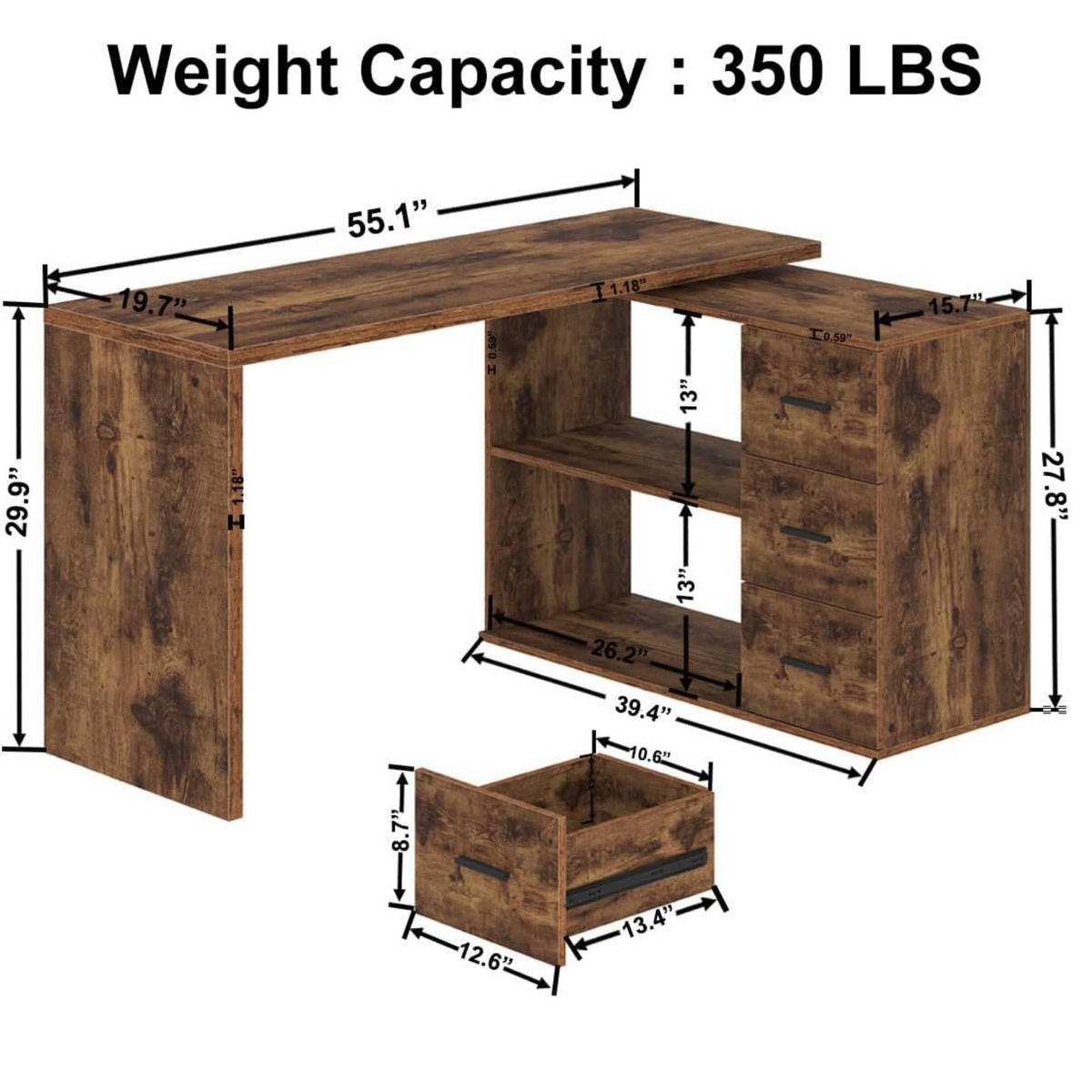 SCHREIBTISCH mit Schubladen flexibel 140 x 50 x 76 cm - Alteiche, Holzwerkstoff/Metall (50/140/76cm) - Quality Elegance