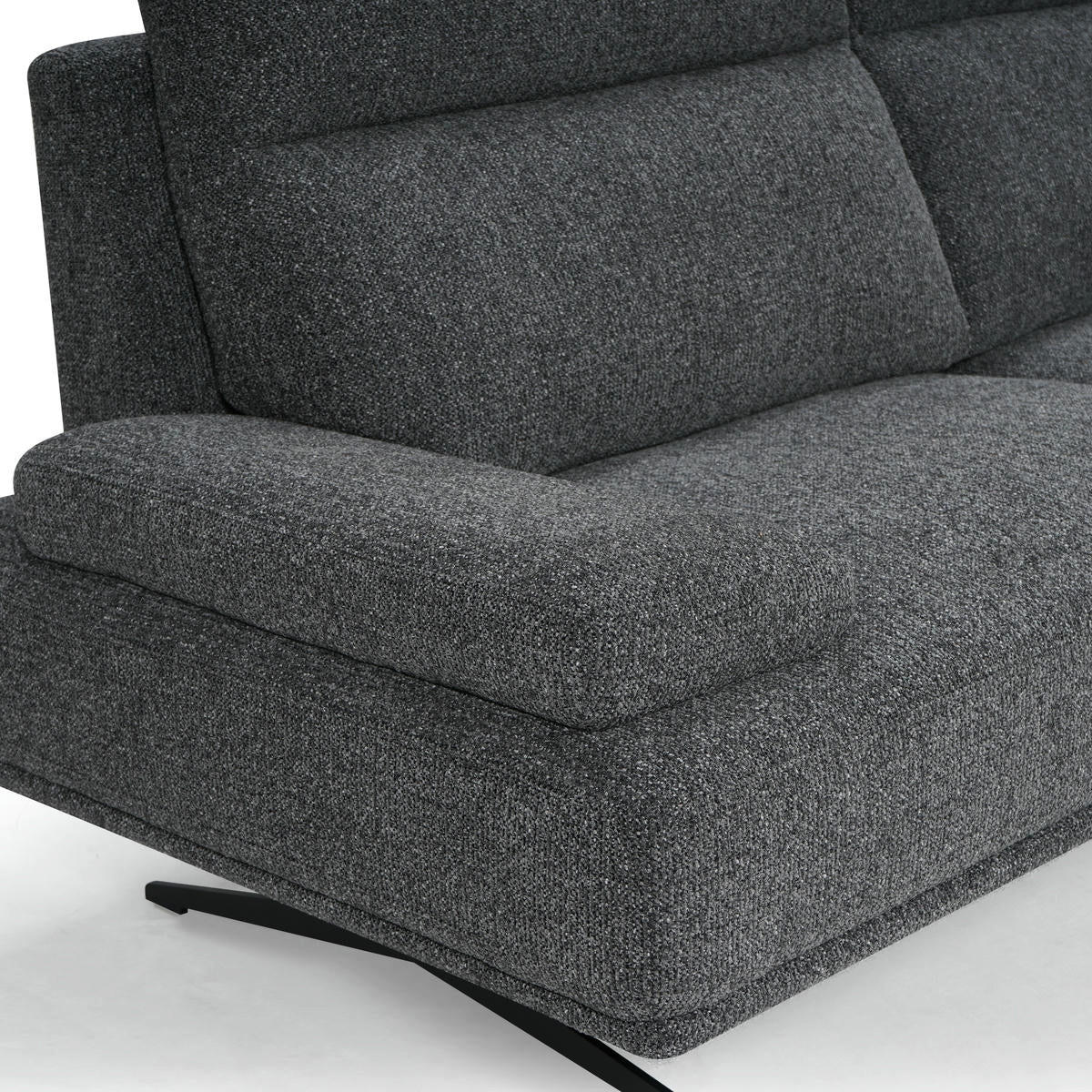 ECKSOFA Webstoff Grau - Schwarz/Grau, Textil/Metall (304/176cm) - Furnhouse