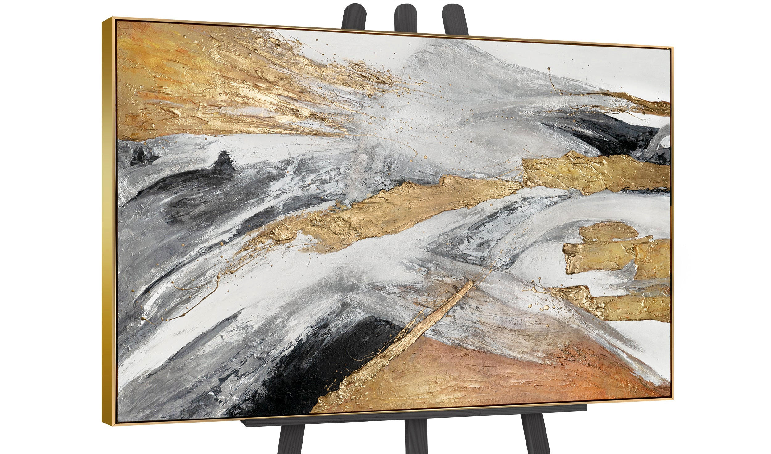 GEMÄLDE Goldene Symphonie II Schattenfugenrahmen Gold 140x100 cm - Goldfarben, Holz (140/100cm) - YS-art gallery