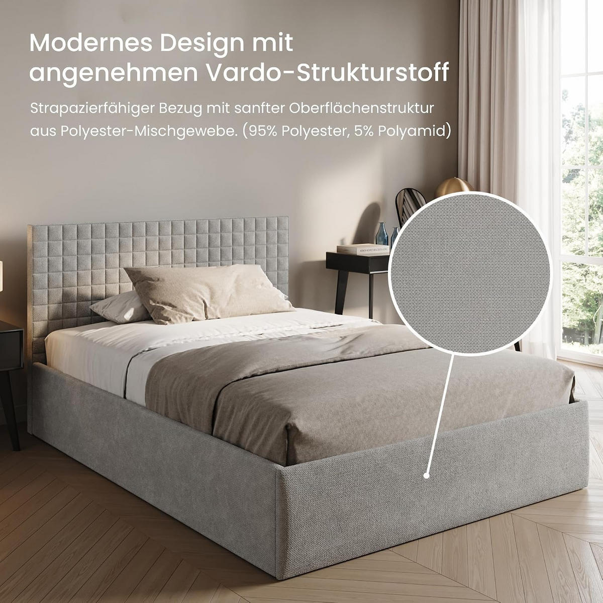 POLSTERBETT VARDO-Stoff 140x200 cm in Grau - Grau, Textil (140/200cm) - Home Collective