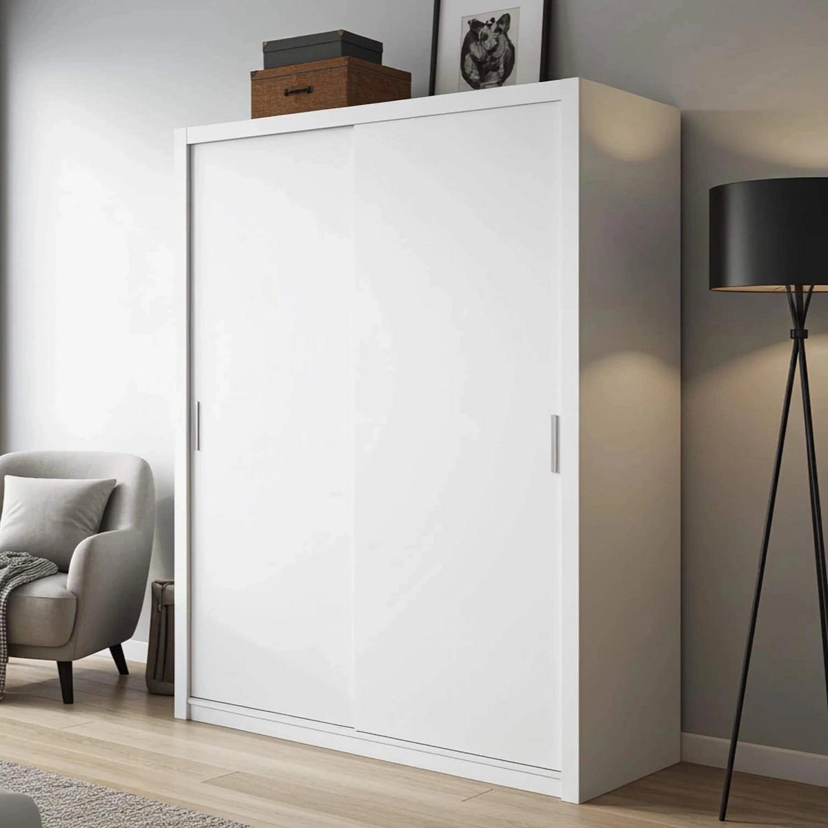 SCHIEBETÜRENSCHRANK Tamiza 200/215/62 2-türig - Silberfarben/Weiß, Holzwerkstoff/Kunststoff (200/215/62cm) - Ravio