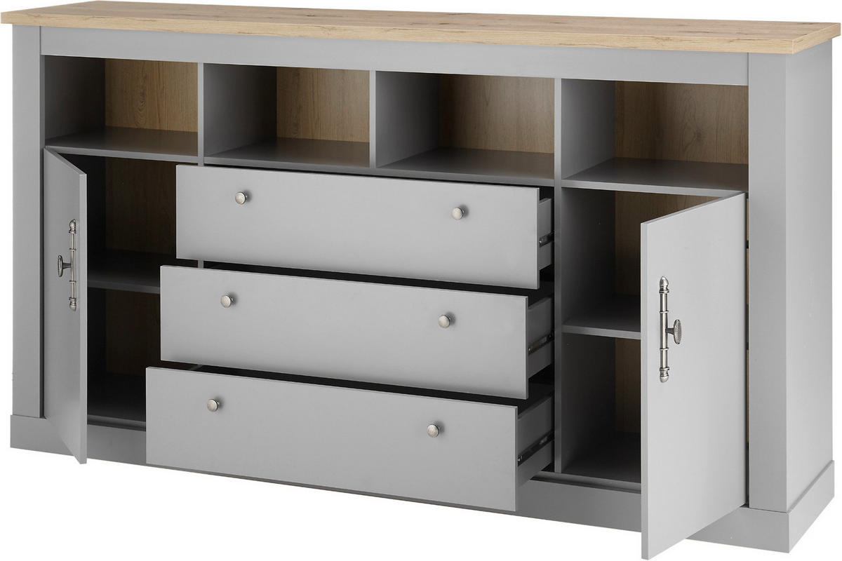 SIDEBOARD grau, Artisan Eiche Landhaus, Kommode 198 x 104 cm - Silberfarben/Hellgrau, Holzwerkstoff/Metall (198/104/44cm) - Furn.Design