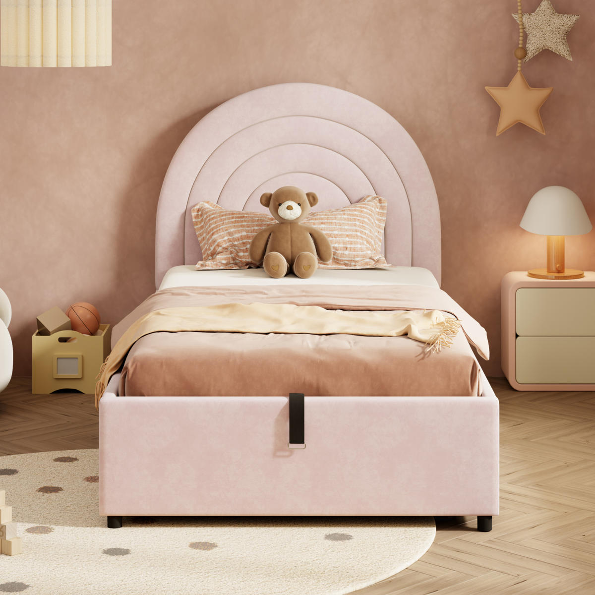 STAURRAUMBETT 90/200 cm DE-03027, mit Hydraulik, in Rosa - Pink, Holz (90/200cm) - ComfortXL